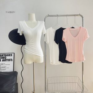 Custom Fit Best Silhouette Ice-Feel Mid-Length Waist-Slimming Short-Sleeve White T-Shirt