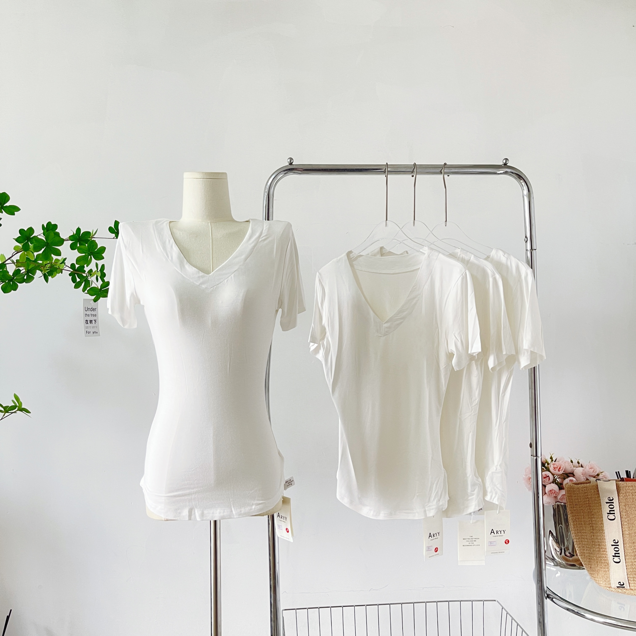 Slimming V-Neck Short Sleeve Cotton Tee for Women - Image 4