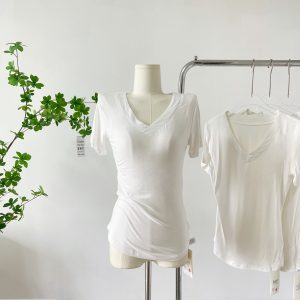 Slimming V-Neck Short Sleeve Cotton Tee for Women