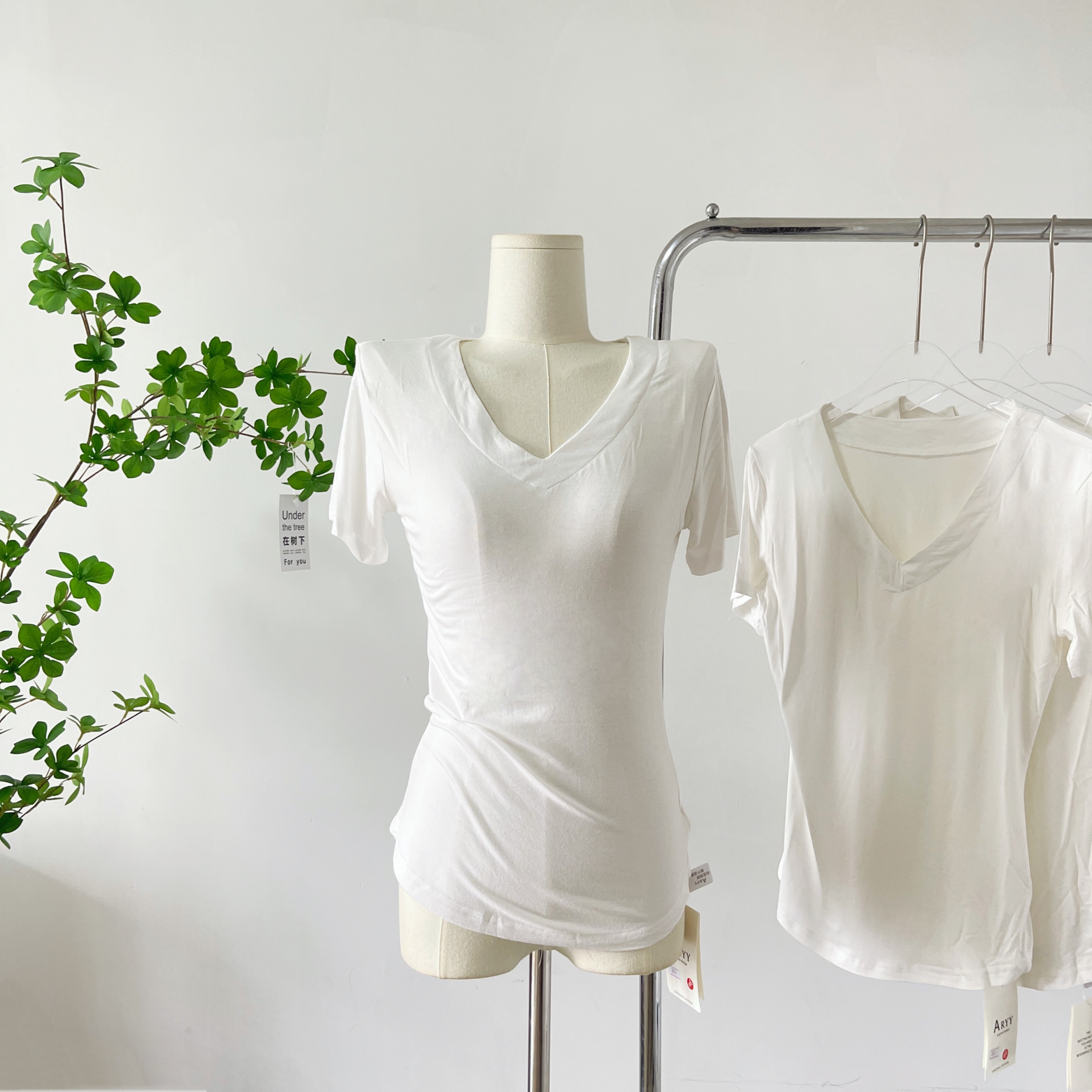 Slimming V-Neck Short Sleeve Cotton Tee for Women