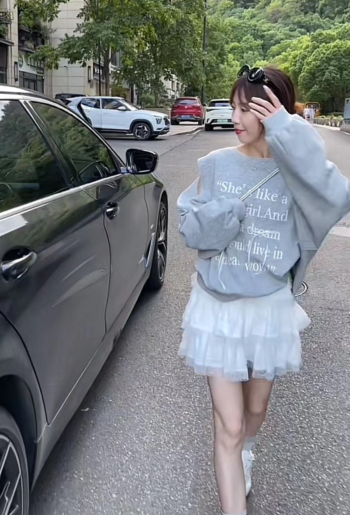 Off-Shoulder Bow Sweatshirt and Skirt Set for Women