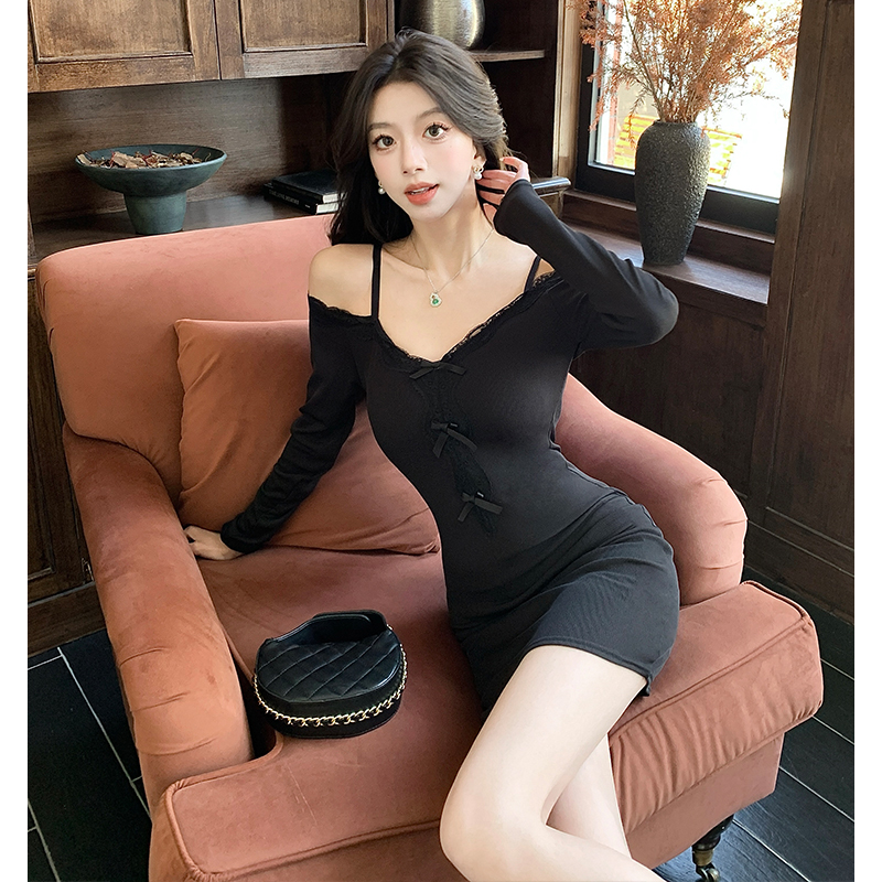 Autumn Lace Long Sleeve Bodycon Mini Dress - Image 4