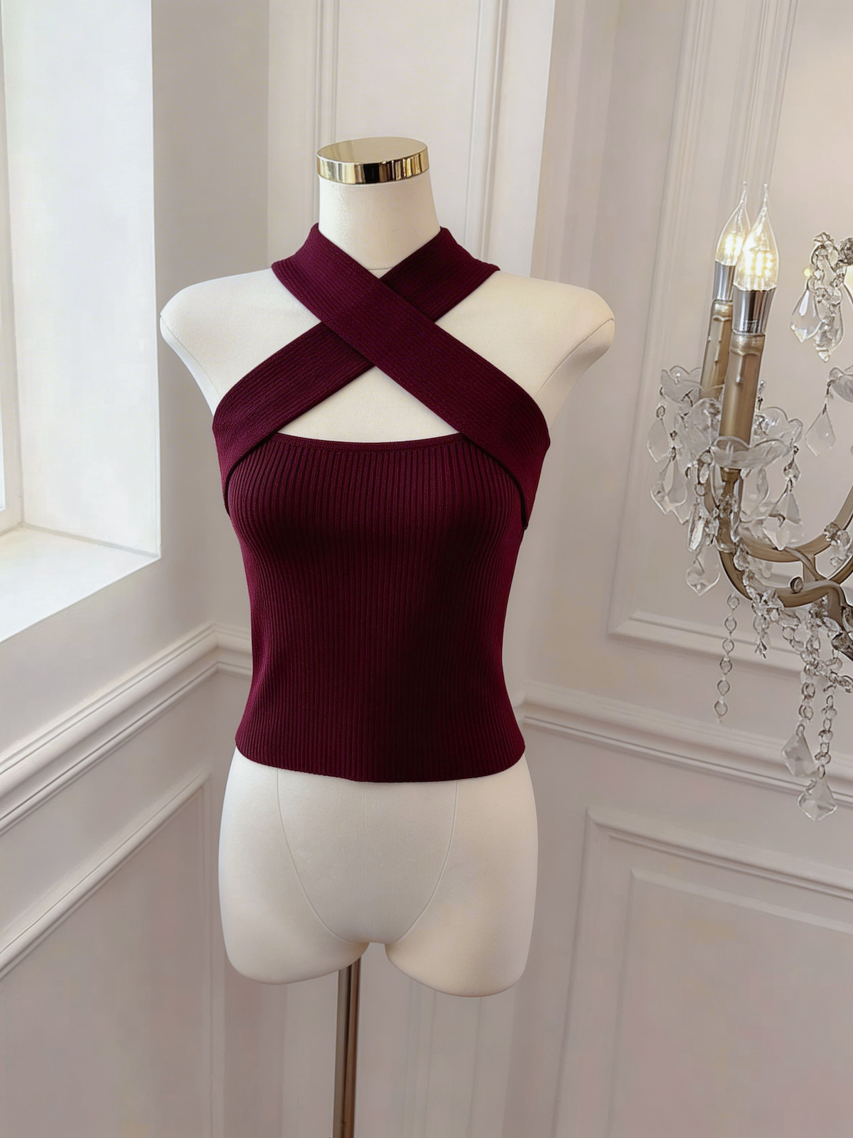 Women's Off-Shoulder Halter Crop Cami Top Sexy Sweet Style Summer Knit - Image 3