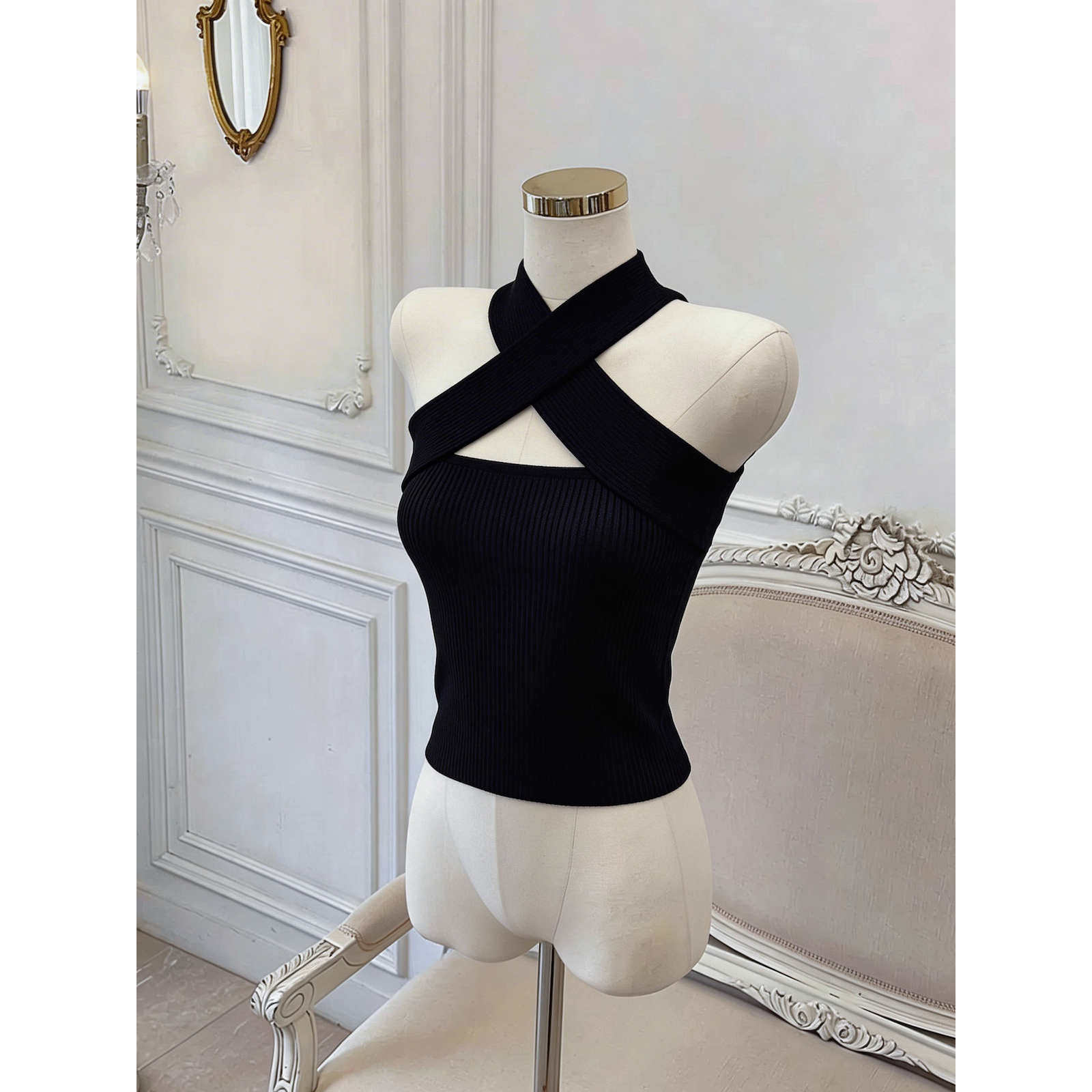 Women's Off-Shoulder Halter Crop Cami Top Sexy Sweet Style Summer Knit - Image 5