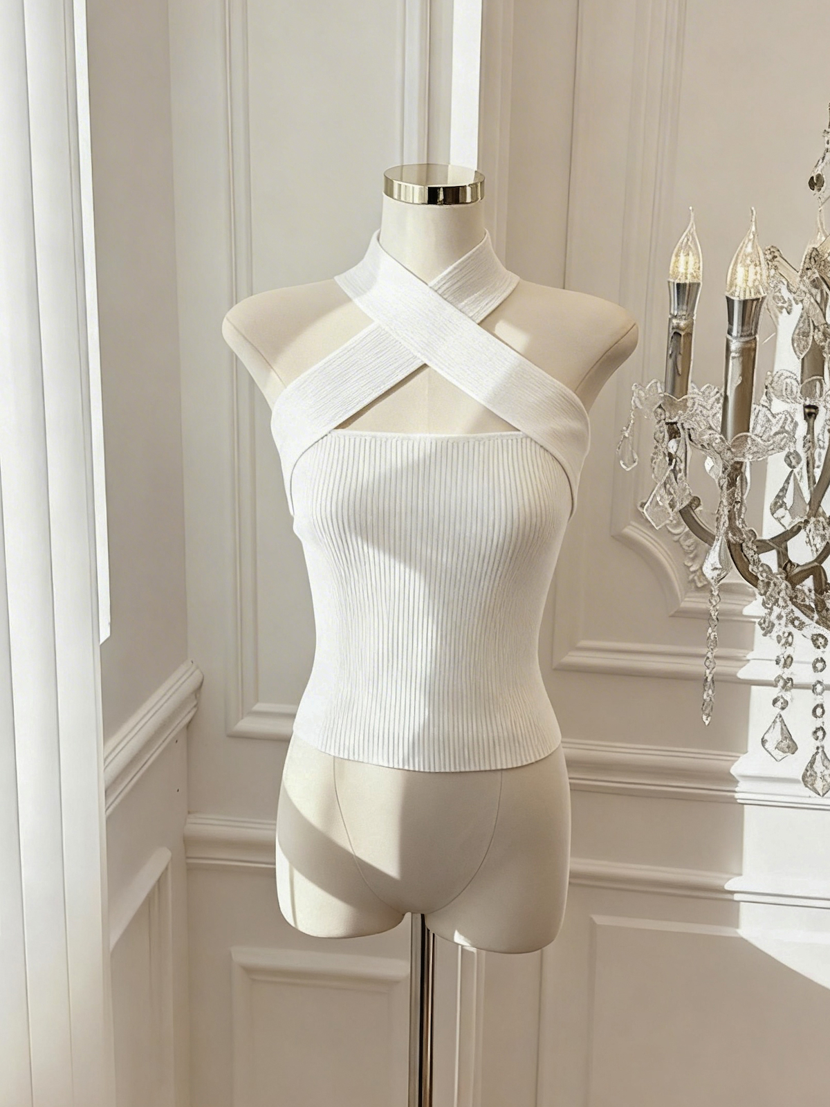 Women's Off-Shoulder Halter Crop Cami Top Sexy Sweet Style Summer Knit - Image 4