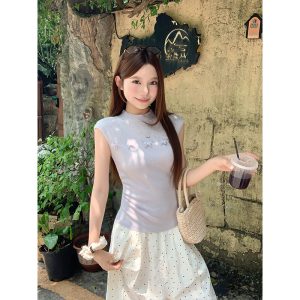 Korean Style 3D Butterfly Rhinestone Knit Tank Top Women Summer Slim Fit Versatile