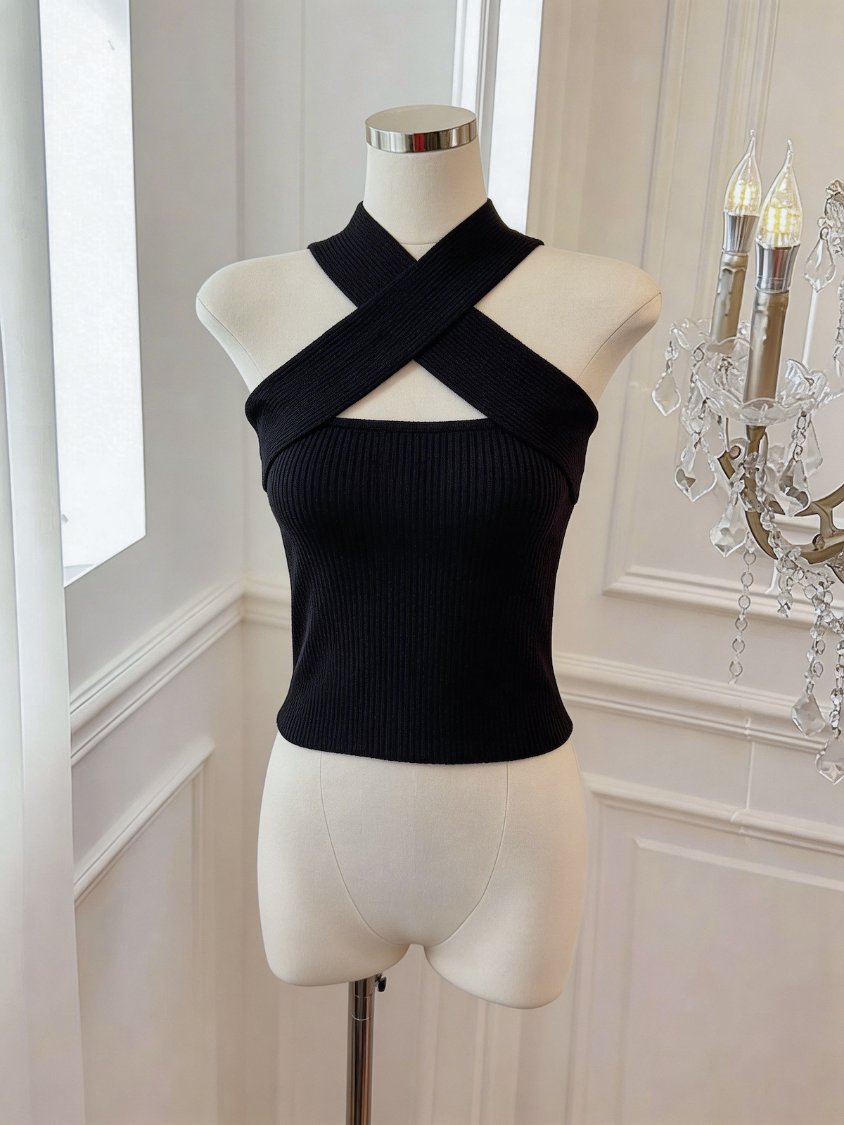 Women's Off-Shoulder Halter Crop Cami Top Sexy Sweet Style Summer Knit